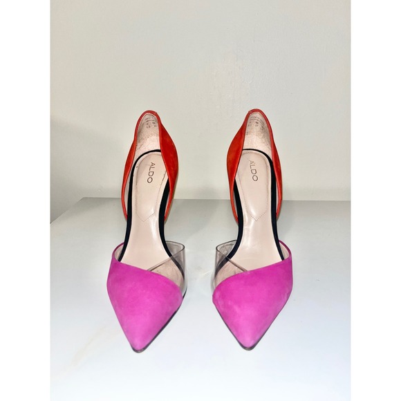 Aldo Shoes - ALDO Nydelaclya Pink Orange Suede Heel Pumps Stiletto Clear Inlay | Women's 6.5